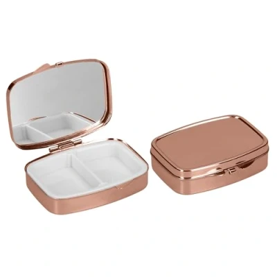 Afbeelding van kwmobile Pillendoos met 2 vakken Set van 2x Roestvrij Staal Pillendoosje Organizer Voor Tabletten en Pillen in roségoud