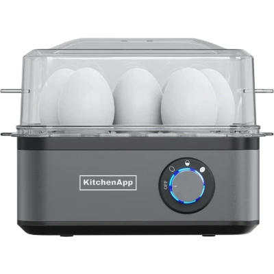 Afbeelding van KitchenApp Eierkoker elektrisch Geschikt voor 8 eieren Met timer Inclusief maatbekertje Zilvergrijs