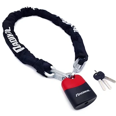 Afbeelding van RADIKAL RK4120 kettingslot voor motorfiets, schijfblokkering, stalen schakels, gecementeerd, ø10 mm 120 cm, dubbele sluiting, hoes, veiligheidsslot, ketting, containerhangslot, deuren, anker, scooter,