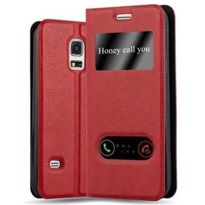 Afbeelding van Cadorabo Hoesje geschikt voor Samsung Galaxy S5 MINI / DUOS in SAFRAN ROOD Beschermhoes met magnetische sluiting, standfunctie en 2 kijkvensters Book Case Cover Etui