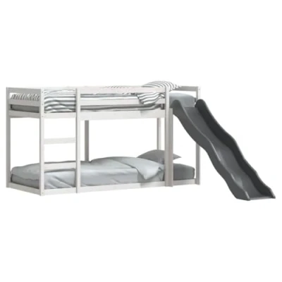 Afbeelding van vidaXL Stapelbed met glijbaan en ladder grenenhout wit 90x190 cm
