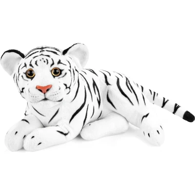 Afbeelding van BRUBAKER Tijger knuffeldier, 30 cm, baby roofkat, liggend pluche speelgoed voor kinderen, wit