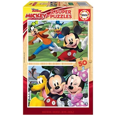 Afbeelding van Educa Disney Mickey and Friends 18880 houten puzzel voor kinderen, 50 delen + 4 jaar, 2 stuks