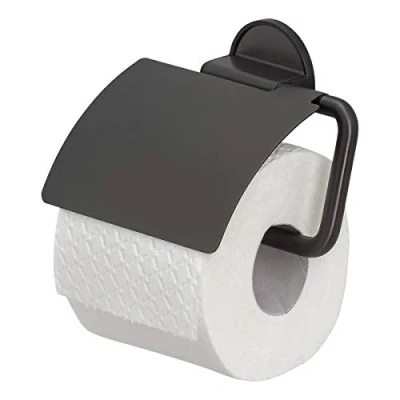 Afbeelding van Tiger Tune Wc rolhouder met klep Toiletrolhouder Zonder boren Zelfklevend 3M tape Zwart metaal geborsteld / Gunmetal black