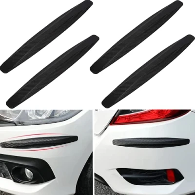 Afbeelding van 4 stuks universele bumperbeschermers voor autobumpers, krasbestendige bescherming, 41 x 4,5 cm, autobumperbescherming, koolstofvezel, zwart