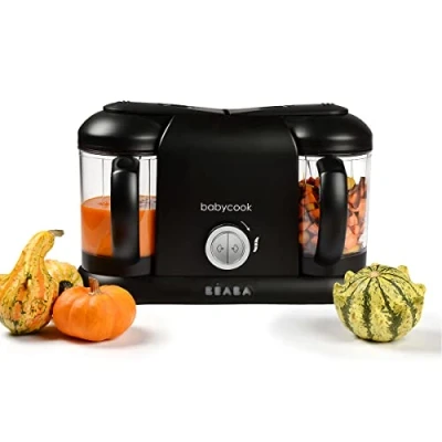 Afbeelding van BÉABA, Babycook duo babyrobot 4 in 1 mixer koker, snel stomen 15min, voedseldiversificatie, kleine zelfmaakpotjes voor baby&#039;s, XXL capaciteit 2200 ml, zwart