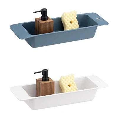 Afbeelding van Navaris 2x gootsteenorganiser met afdruipgaatjes Bakjes voor over de gootsteen Set van 2 Grijs/blauw
