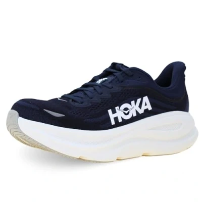 Afbeelding van HOKA Bondi 9 Hardloopschoenen voor op de weg, Heren, Maat: 46 2/3, Varsity navy/white Textiel/ synthetisch