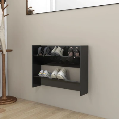 Afbeelding van Wandschoenenkast 80x18x60 cm spaanplaat hoogglans zwart