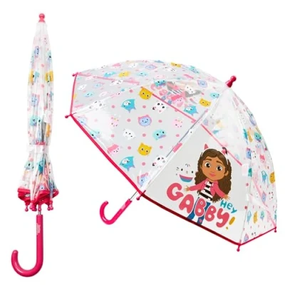 Afbeelding van Gabby&#039;s Dollhouse paraplu voor kinderen, transparante in klokvorm, Roze
