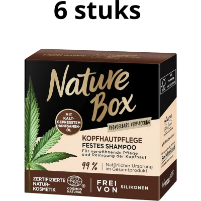 Afbeelding van Nature Box Hennepzaad Shampoo bar Haarverzorging Voordeelverpakking 6 x 85 gr