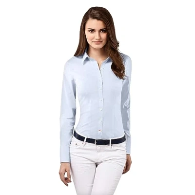 Afbeelding van Vincenzo Boretti Tailliert Stretch Overhemdblouse, Dames, Maat: 40, Eisblau