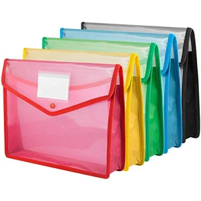 Afbeelding van KAHEIGN 5 stuks A4 plastic hoezen met drukknoopsluiting en grote capaciteit, voor thuis, school, kantoor (5 kleuren)