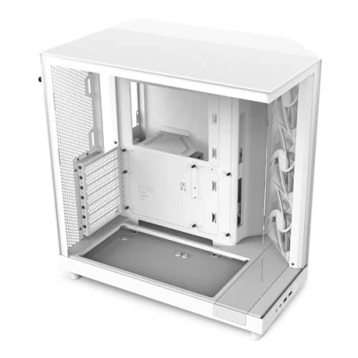 Image de NZXT H6 Flow CC H61FW 01 Compact Dual Chamber Mid Tower Airflow Case Panoramic Glass Panels High Performance Includes 3 x 120mm Fans Cable Management White