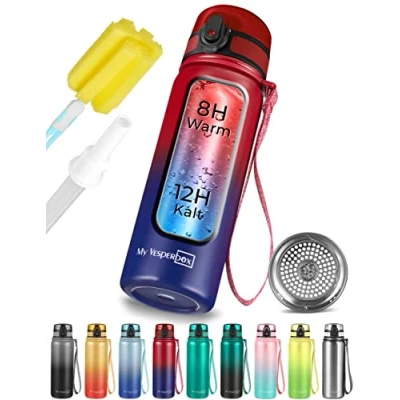 Afbeelding van Roestvrij staal Thermos waterfles Lekvrij met stro of zeef 400ml, 600ml bpa vrij voor kleuterschool, school (Rood Blauw, 600ml)
