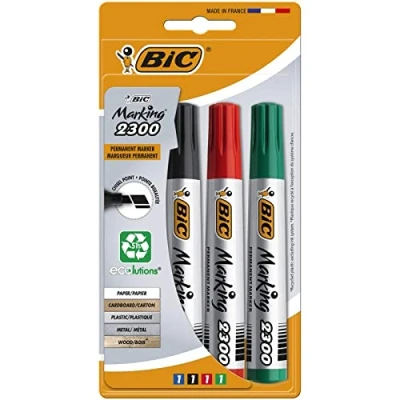 Afbeelding van BIC Marking 2300 ECOlutions permanente marker, middelgroot, afgeschuinde punt, verschillende kleuren, blisterverpakking van 4