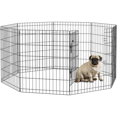 Afbeelding van PawHut Enclos Pour chiots de 76 cm haut 8 pièces Avec serrure chiens taille moyenne, cochons d&#039;Inde, lapins, en métal Noir