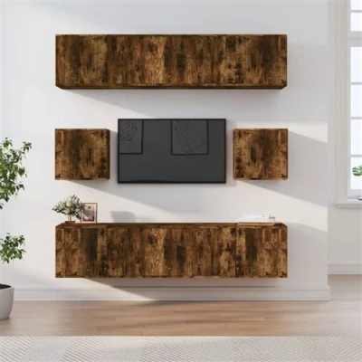 Afbeelding van vidaXL 8 delige Tv meubelset bewerkt hout gerookt eikenkleurig