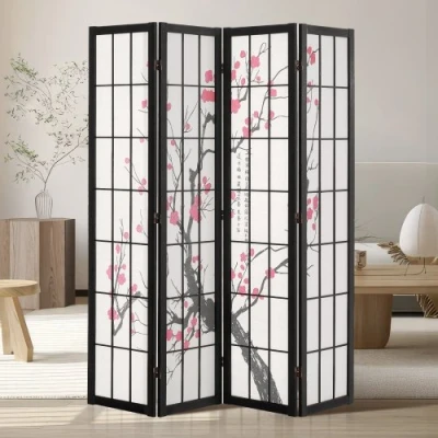 Image de VEVOR Cloison de Séparation Japonaise Paravent à 4 Panneaux Fleur Cerisier