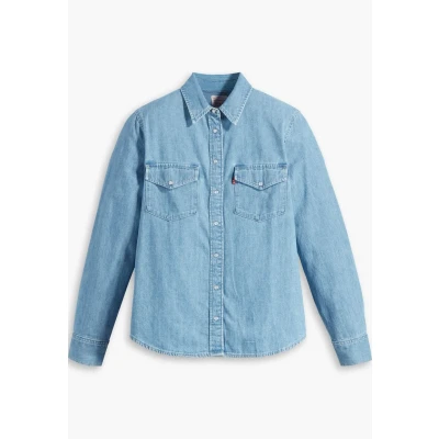 Afbeelding van Levi&#039;s dames Iconic western blouse van denim met borstzakken in de kleur Lichtblauw, maat: XXS