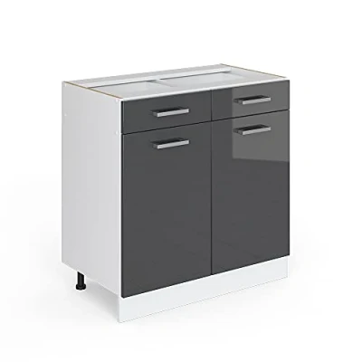 Afbeelding van Vicco Keukenonderkast R Line, Antraciet Hoogglans/Wit, 80 cm zonder werkblad