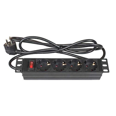 Afbeelding van 10&#039;&#039; stekkerdoos CEE 7/7 4x 7/3 met schakelaar / zwart 1,8 meter
