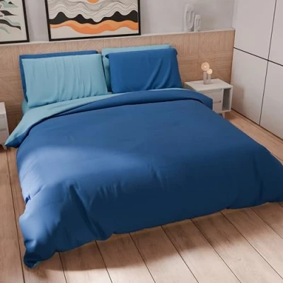 Afbeelding van PETTI Artigiani Italiani Eenpersoons beddengoed 160 x 200 cm (1 kussensloop 50 80 inbegrepen), zacht microvezel elektrisch blauw lichtblauw