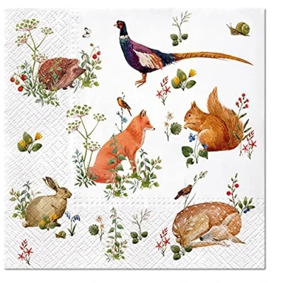 Afbeelding van 20 servetten Sch?ne Sammlung an Waldtiere Fuchs Eichh Reh Haas Fasan Igel Diermotief Zomer Herfst Tafelzeil 33 x cm **G
