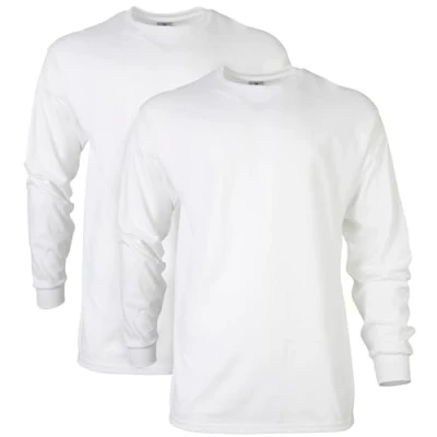 Afbeelding van Gildan Ultra Cotton T shirt voor volwassenen, lange mouwen, 2 stuks, wit, 5XL, Wit (2 stuks)