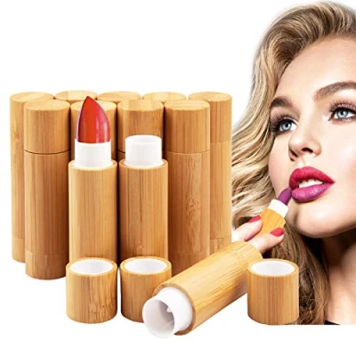 Afbeelding van MERYSAN 12 stuks lege lippenstift met bamboe schaal, 5 ml, oplaadbaar, leeg, doe het zelf, lippenbalsem, zelfgemaakt, stuks,