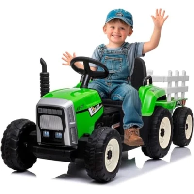 Afbeelding van Elektrische kindertractor met aanhanger 12V Groen