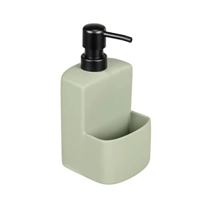 Afbeelding van Vaatwasmiddeldispenser Festival Siena, zeepdispenser voor de keuken, hoogwaardig keramiek met soft touch oppervlak, extra vak spoelspons, inhoud 380 ml, 10 x 18 cm,