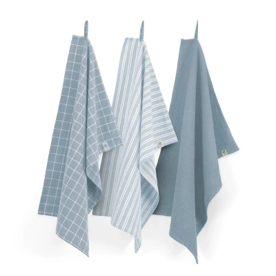 Afbeelding van Walra Keuken en Theedoekenset Dry with Cubes Uni, Stripes &amp;