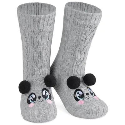 Afbeelding van Antislipsokken voor dames, winter, pantoffels, dieren, fantasie, cadeau cocooning, eenheidsmaat 37 41, Grijs Panda