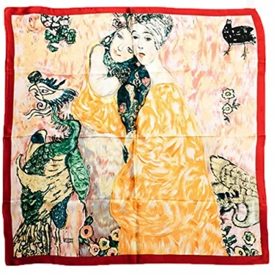 Afbeelding van Prettystern Gustav Klimt zijden sjaal art prints nouveau, P988 vriendinnen