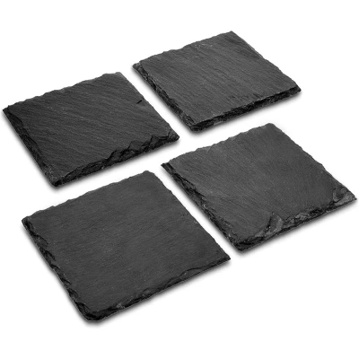 Afbeelding van Navaris set van 4 leisteen onderzetters 10x10 cm voor glazen, kopjes, flessen of kaarsen ?? Natuurlijke