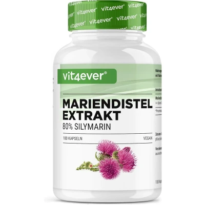 Afbeelding van Mariadistel Extract 180 capsules met elk 500 mg 80% Silymarine gehalte 6 mnd voorraad Laboratoriumonderzoek (gehalte aan werkzame stoffen &amp; zu