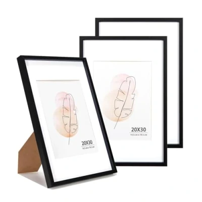 Afbeelding van Set van 3 zwarte fotolijsten voor muur of kantoor, 20 x 30 cm