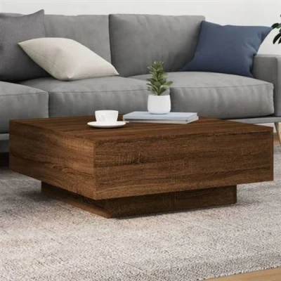 Afbeelding van Salontafel met LED verlichting 80x80x31 cm bruineikenkleurig