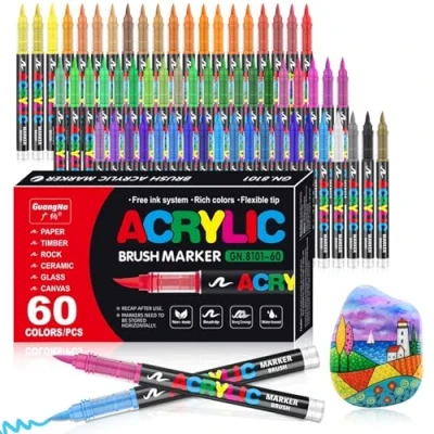 Afbeelding van 60 stuks 10,5 tot 5 mm waterdichte acrylstiften (penseel en fijne punt) met dubbele punt