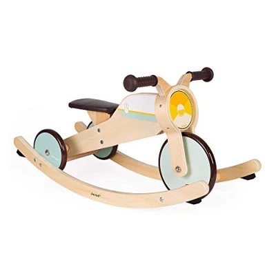 Afbeelding van Janod Bikloon 2 in 1 Houten Schommelmotor &amp; Driewieler Met Vintage Motorfiets Look Gemakkelijk Om Te Bouwen Loopfiets Geschikt Vanaf Jaar