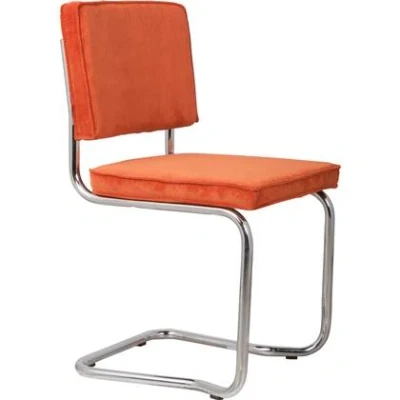 Afbeelding van Zuiver Ridge Rib Kink Eetkamerstoelen Oranje Set van 2