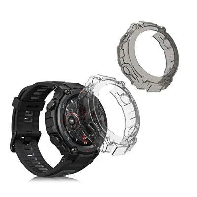 Afbeelding van kwmobile 2x Hoes voor geschikt Huami Amazfit T Rex / Pro Siliconenhoes sporthorloge zwart transparant