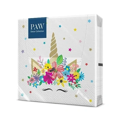 Afbeelding van PAW papieren servetten, 3 laags (33 x 33 cm), 20 stuks, ideaal voor kinderfeesten, verjaardagen, vergaderingen met vrienden (eenhoornfeest)