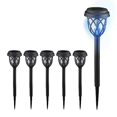 Afbeelding van Relaxdays solar tuinlampen lantaarns met grondpen 42 cm led buitenlampen zwart Pak van 6