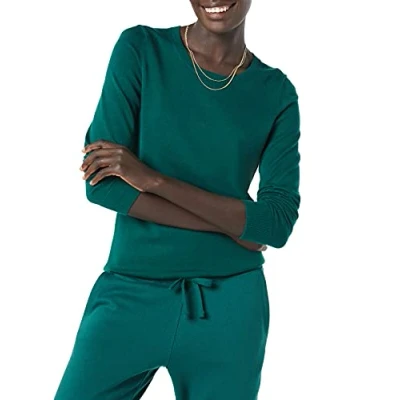 Image de Amazon Essentials Chandail léger à manches longues et encolure ras du cou pour femme (disponible en grande taille), vert émeraude foncé, taille XXL