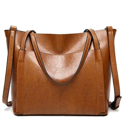 Afbeelding van Coolives Tote Boodschappentas voor dames, van PU leer, Damascus, emmer, handtassen, schoudertassen, Bruin,