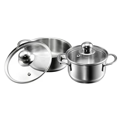 Image de Tête 124238 parvus mini batterie de cuisine 2 pièces avec couvercles en verre compatible plaques à induction acier inoxydable