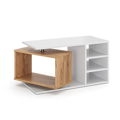 Afbeelding van Vicco Salontafel Rafi, Wit/Eiken, 88 x 40 cm