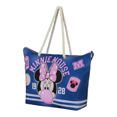 Afbeelding van Karactermania Disney Minnie Mouse Varsity Zon Strandtas met rits Boodschappentas Blauw